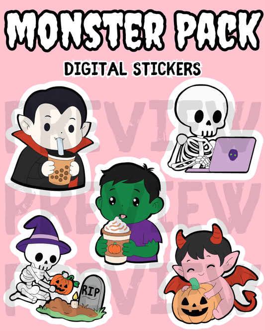 Halloween Monster Stickers - 5 Pack (Digital Download)
