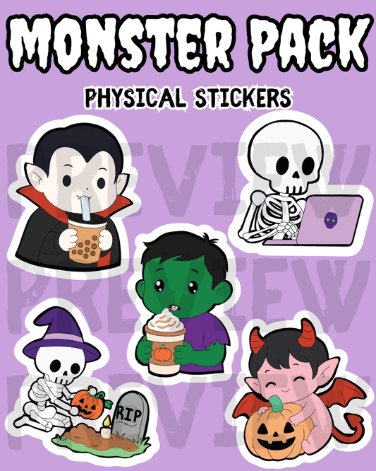 Halloween Monster Stickers - 5 Pack (Sticker Sheet)