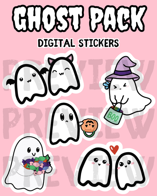 Halloween Ghost Stickers - 5 Pack (Digital Download)