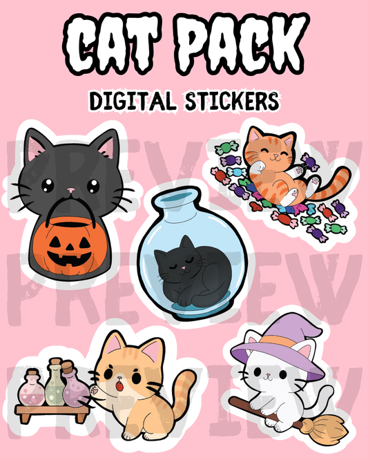 Halloween Cat Stickers - 5 Pack (Digital Download)