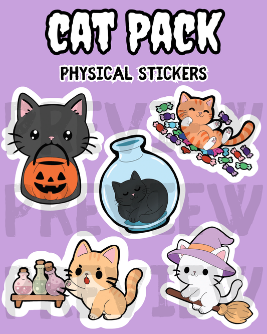Halloween Cat Stickers - 5 Pack (Sticker Sheet)